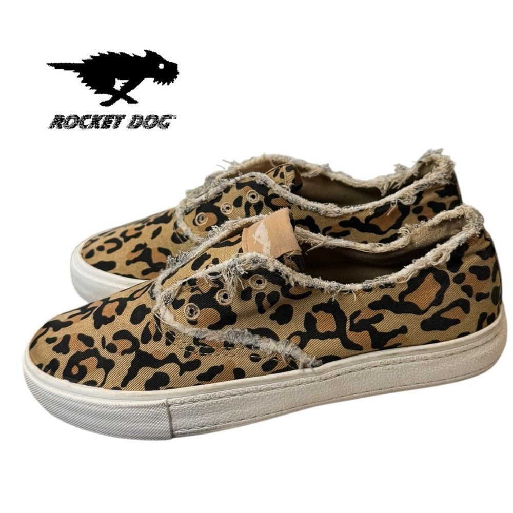 Rocket Dog Women's Leopard Slip-on Canvas Distressed Sneakers 6.5